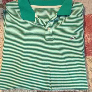 Vineyard Vines Men's Green and White Striped Polo XL - Classic Preppy Style